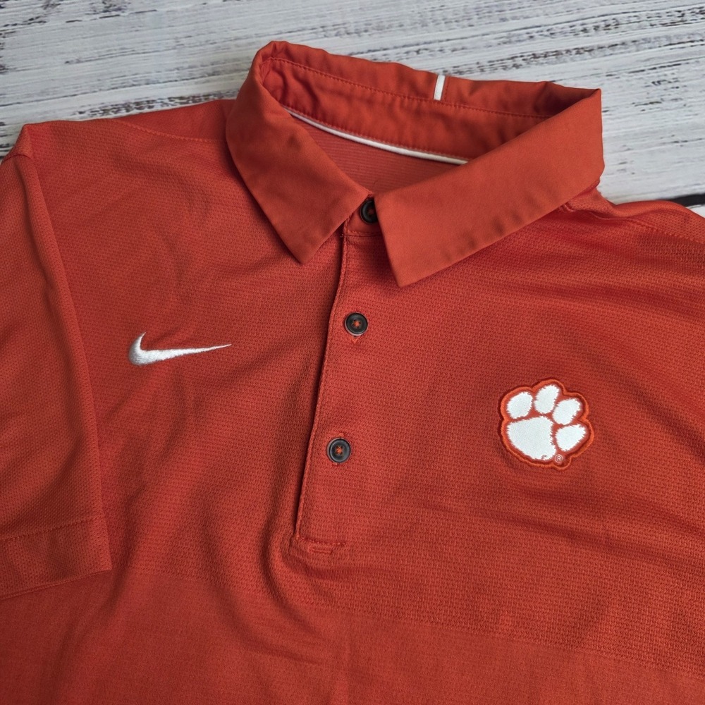 Nike Dri Fit Clemson Tigers Polo Shirt Mens Medium Short Sleeve Orange Polyester